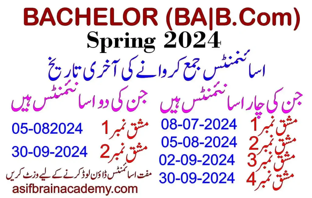 ba assignments last date spring 2024